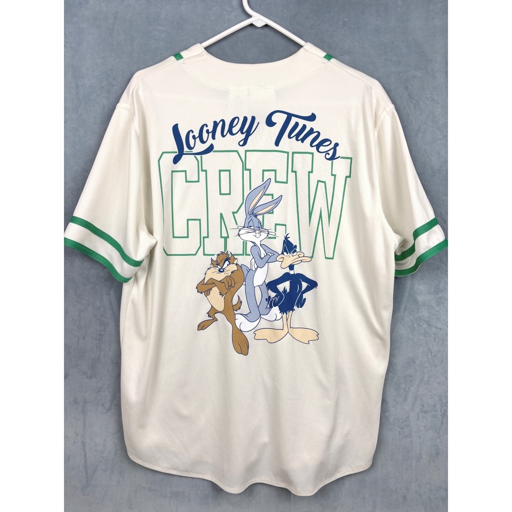 Looney Tunes Crew Baseball Jersey White Green Bugs Bunny Daffy Taz LTM048AMN L